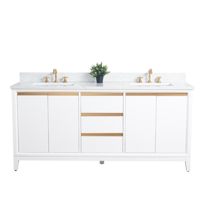 Vanity Art 72'' Double Bathroom Vanity with Engineered Marble Top | Wayfair